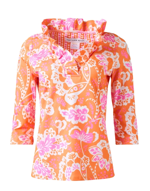 Product image - Gretchen Scott - Orange and Pink Print Ruffle Neck Top