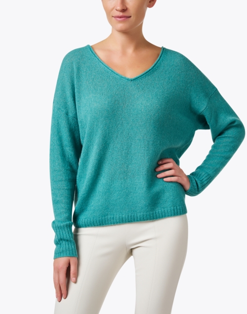 Front image - Margaret O'Leary - Teal Cashmere Silk Sweater