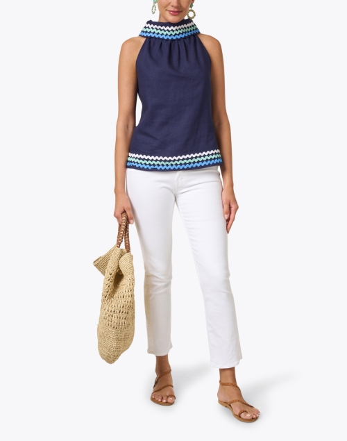 Look image - Sail to Sable - Navy Linen Cowl Neck Top
