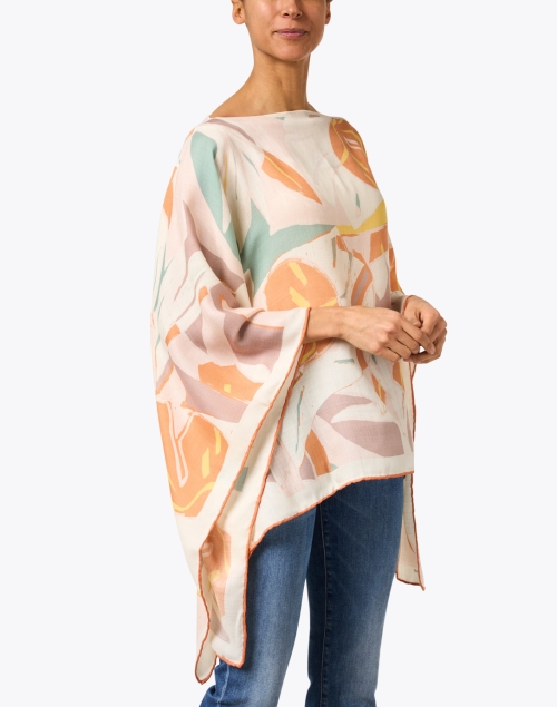 Front image - Rani Arabella - Peach Multi Print Cashmere Silk Poncho
