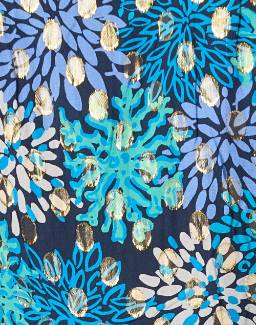 Fabric image - Sail to Sable - Blue Multi Print Metallic Silk Tunic Dress