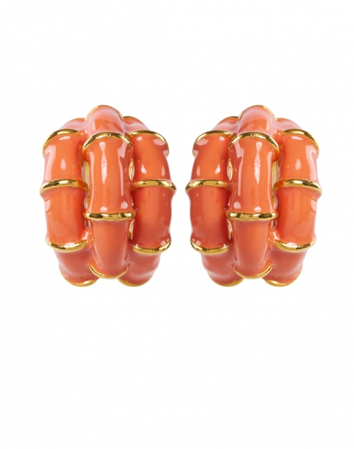 Product image - Kenneth Jay Lane - Coral Ribbed Enamel Hoop Clip Earrings