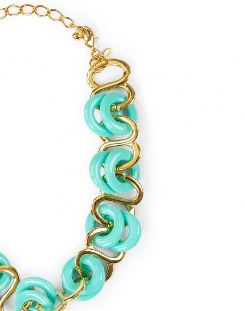 Fabric image - Kenneth Jay Lane - Turquoise and Gold Resin Rings Link Necklace