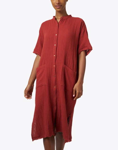 Front image - Eileen Fisher - Rust Red Cotton Shirt Dress
