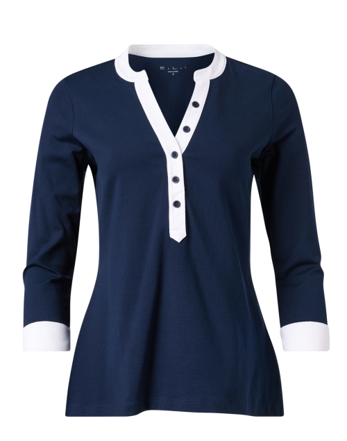 Product image - E.L.I. - Navy and White Cotton Poplin Henley Top