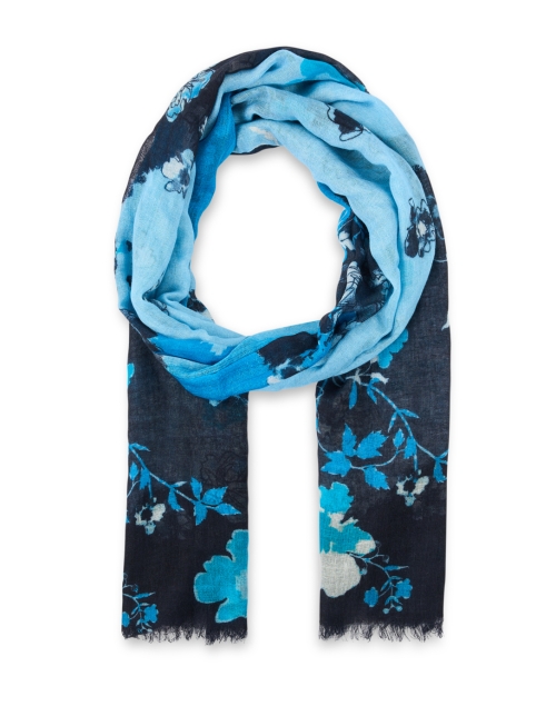 Product image - Pashma - Blue and Navy Floral Cashmere Silk Scarf 