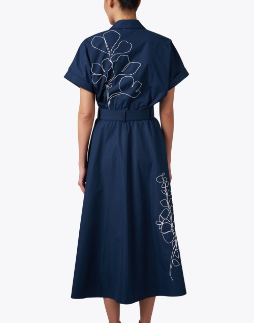 Back image - Lafayette 148 New York - Upland Blue Embroidered Shirt Dress