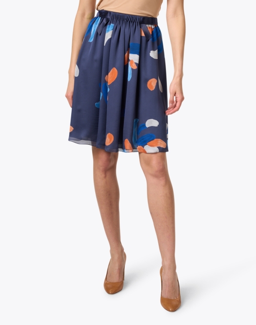 Front image - Emporio Armani - Blue Printed Silk Skirt