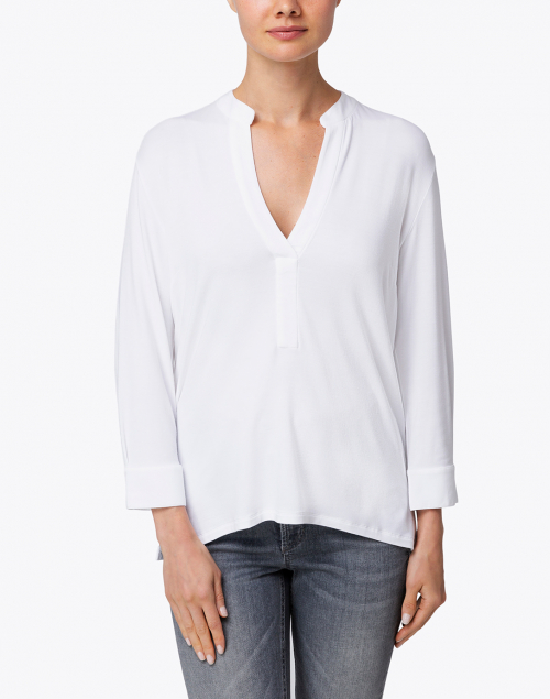 Front image - Majestic Filatures - White Stretch Viscose Henley Top