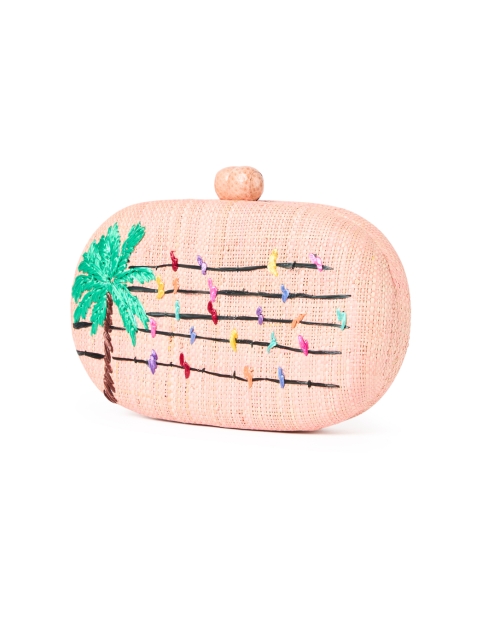 Front image - SERPUI - Olivine Pink Embroidered Clutch