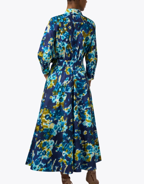 Back image - Sara Roka - Davida Blue Multi Print Cotton Shirt Dress