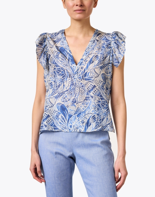 Front image - Momoni - Anouk Blue Print Silk Blouse