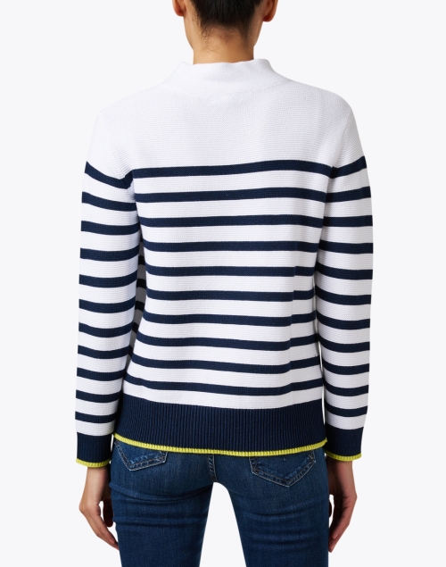 Back image - Kinross - White and Navy Stripe Garter Stitch Cotton Sweater