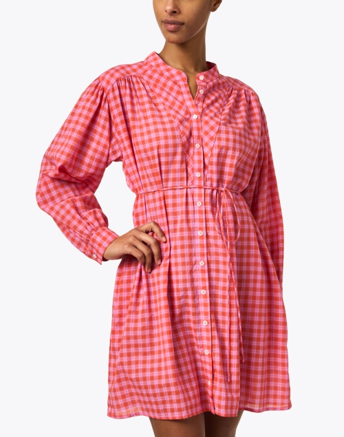 Front image - Xirena - Winnie Orange and Pink Check Shirt Dress