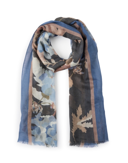 Navy Multi Print Silk Cashmere Scarf