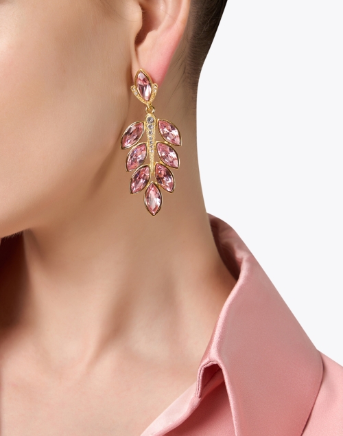 Gold and Pink Crystal Drop Earrings