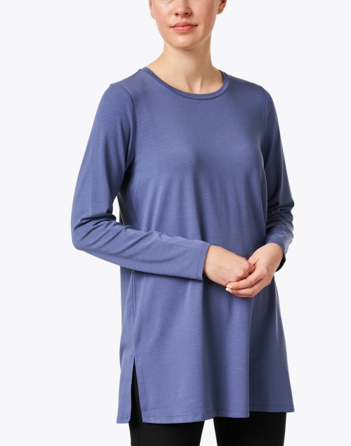 Front image - Eileen Fisher - Heather Blue Stretch Jersey Tunic