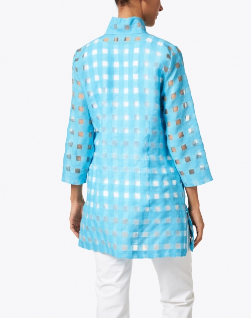 Connie Roberson - Rita Aqua Sheer Plaid Linen Shirt 