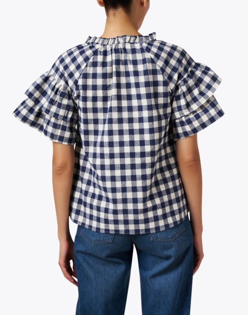Back image - Sail to Sable - Navy Gingham Cotton Blouse