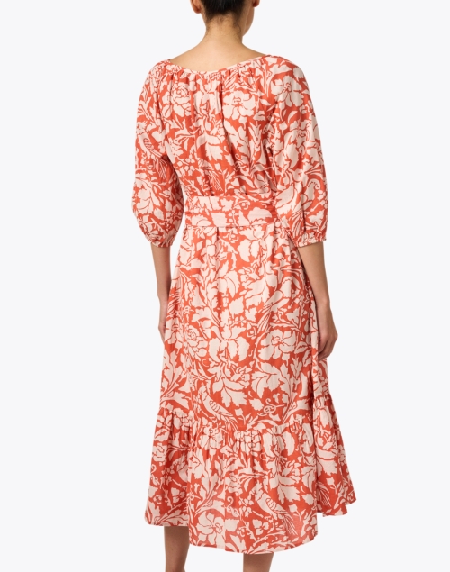 Back image - Pomegranate - Orange & White Print Ruffle Midi Dress