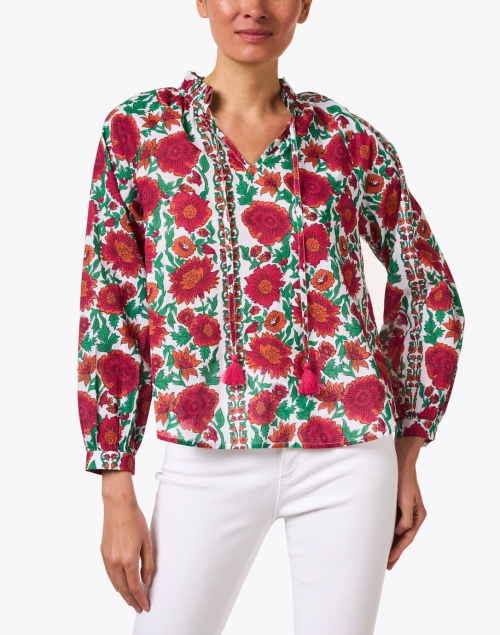 Front image - Ro's Garden - Pilar Red Multi Floral Cotton Blouse