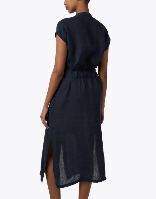 Back image - 120% Lino - Navy Linen Shirt Dress