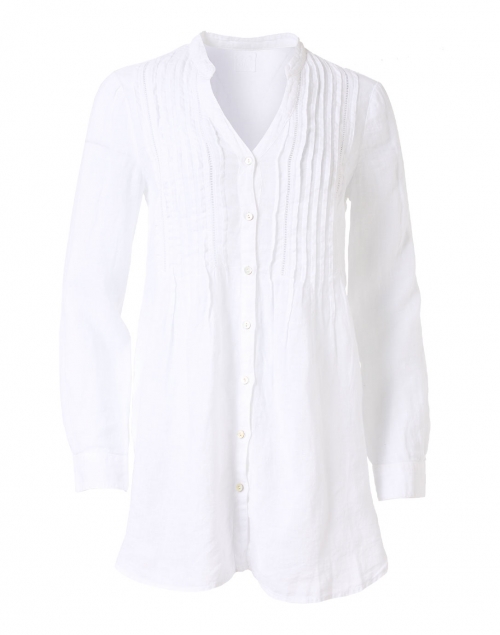 120% Lino - White Linen Pintucked Shirt