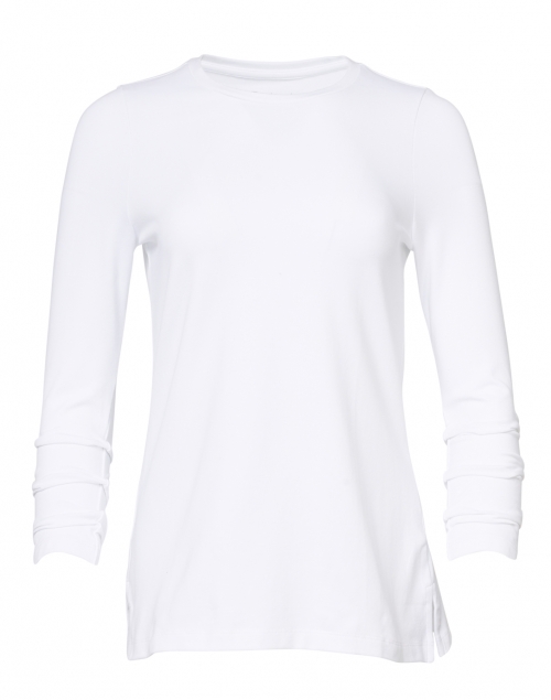 White Pima Cotton Ruched Sleeve Tee