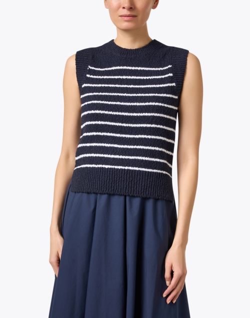 Front image - White + Warren - Navy and White Stripe Cotton Sweater