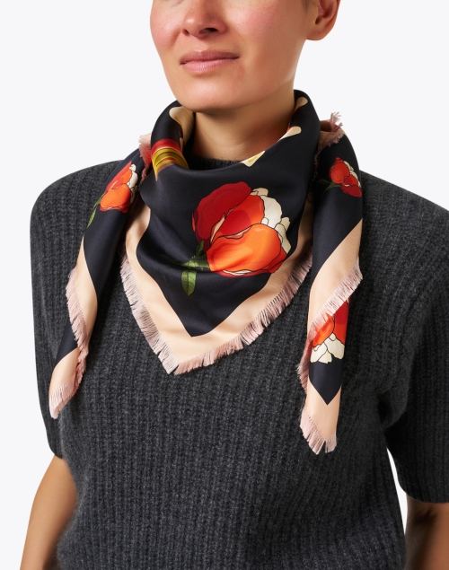 Multi Floral Print Silk Reversible Scarf