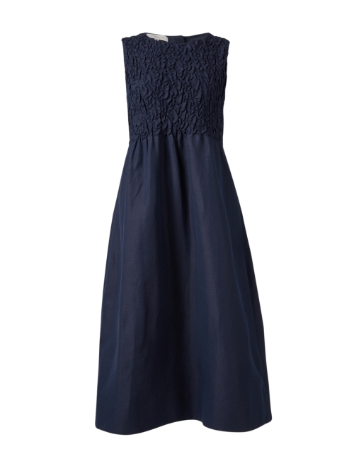 Product image - Lafayette 148 New York - Navy Smocked Silk Linen Dress