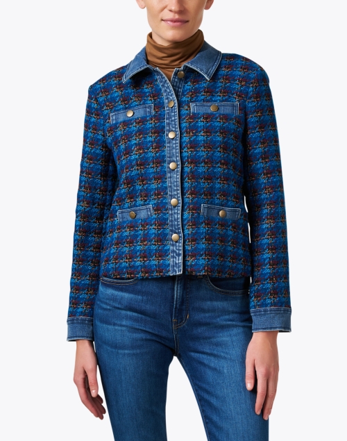 Front image - Ecru - Blue Multi Tweed and Denim Jacket