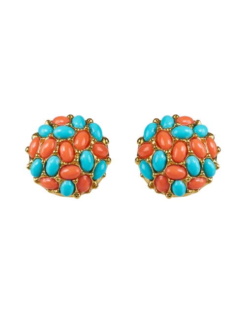 Product image - Kenneth Jay Lane - Turquoise and Coral Clip Earrings