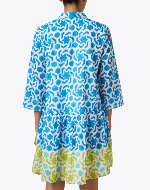 Back image - Ro's Garden - Deauville Blue Geometric Print Shirt Dress