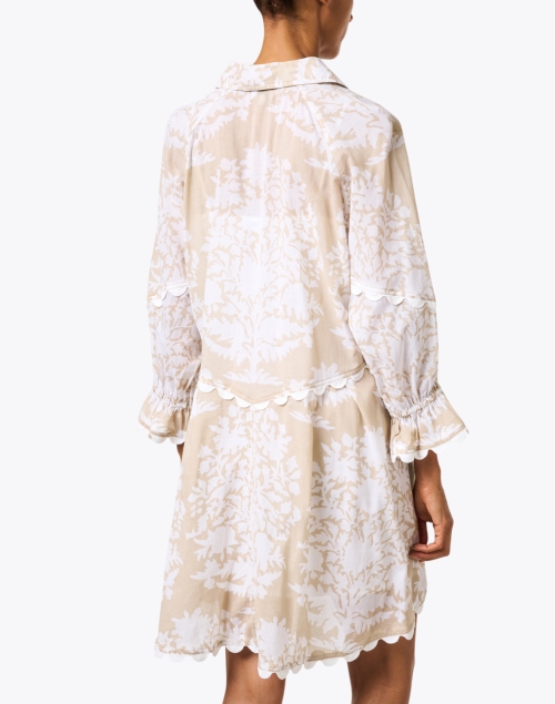Back image - Juliet Dunn - Beige and White Print Cotton Shirt Dress