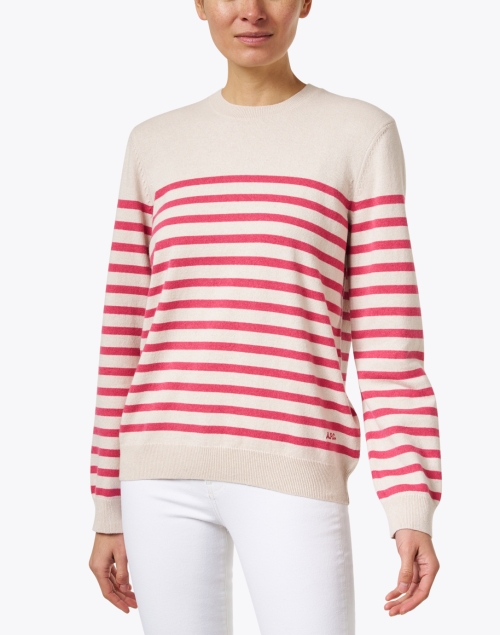 Front image - A.P.C. - Phoebe Beige Striped Cashmere Sweater