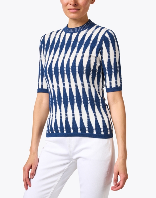 Front image - Lafayette 148 New York - Blue and White Intarsia Sweater