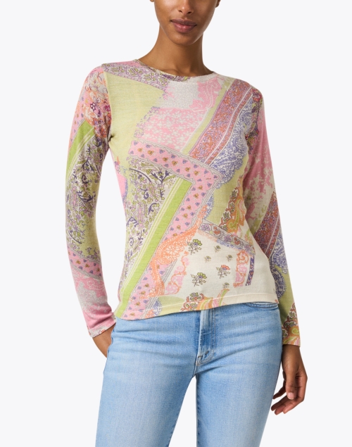 Front image - Pashma - Pink and Green Paisley Print Sweater