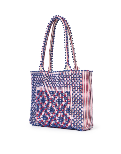 Front image - Casa Isota - Ava Red and Navy Geo Woven Cotton Shoulder Bag