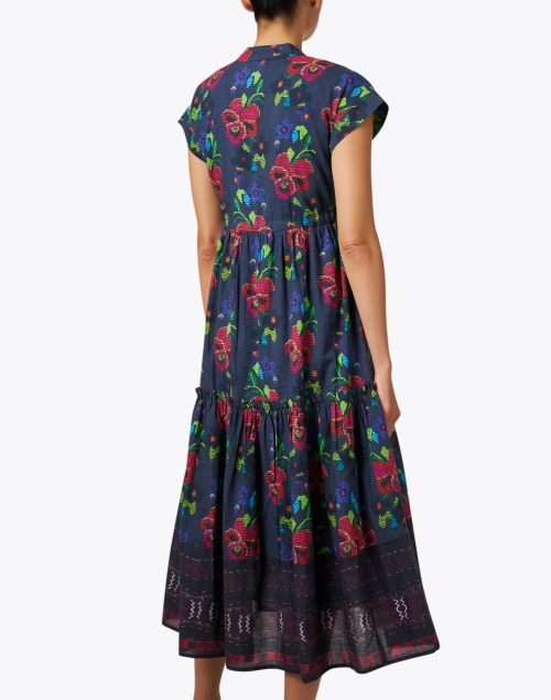 Back image - Ro's Garden - Mumi Navy Multi Floral Print Cotton Dress