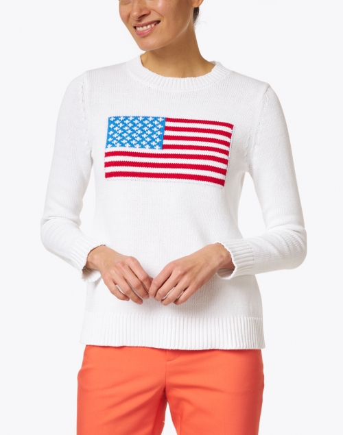 Front image - Sail to Sable - White American Flag Cotton Intarsia Sweater