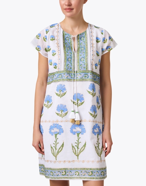 Front image - Bella Tu - White and Blue Floral Print Shift Dress