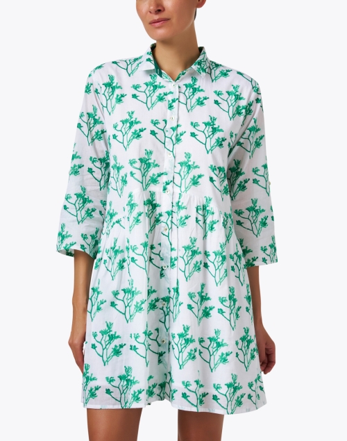 Front image - Ro's Garden - Deauville Green and White Print Shirt Dress