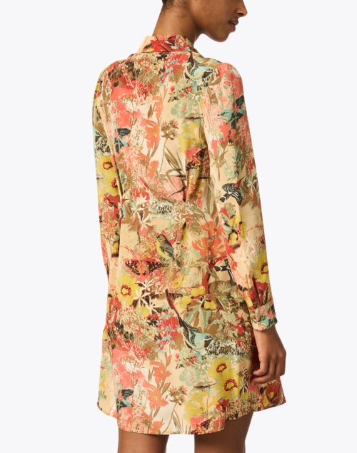 Back image - Momoni - Acanthis Orange Floral Print Silk Dress