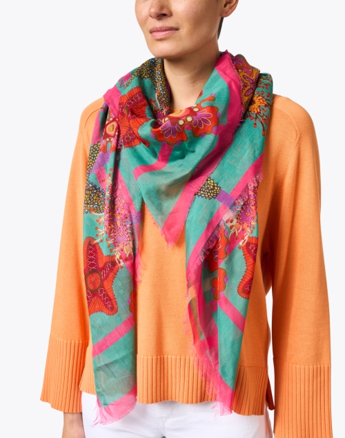 Hawnbci Teal and Pink Starfish Cotton Silk Scarf