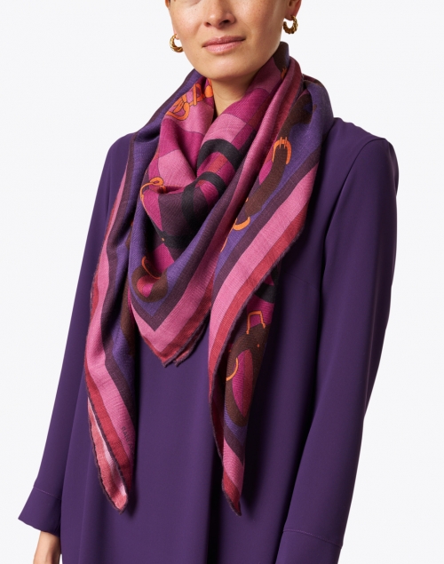 Look image - Rani Arabella - Firenze Magenta Saddle Printed Wool Cashmere Silk Scarf