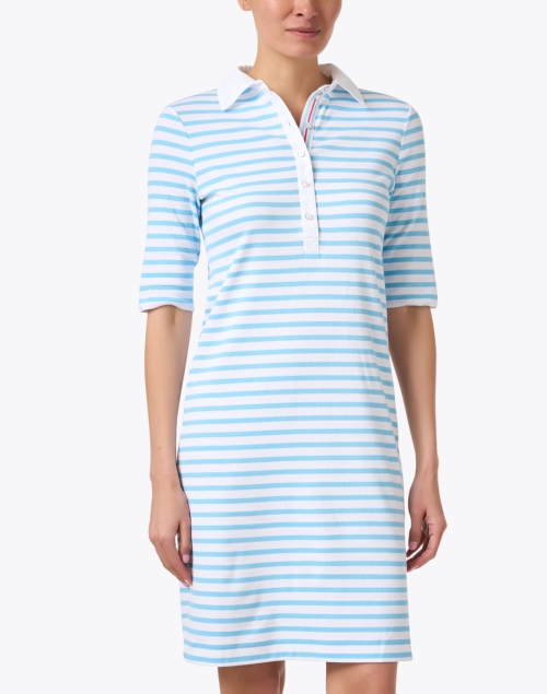 Front image - Marc Cain Sports - Blue Striped Polo Dress