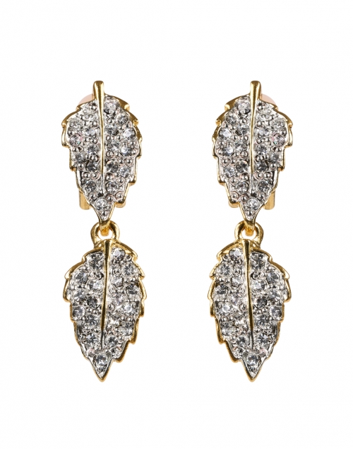 Product image - Kenneth Jay Lane - Gold and Rhinestone Leaves Clip Earrings