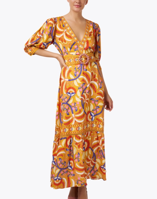 Front image - Farm Rio - Yellow Multi Print Dress