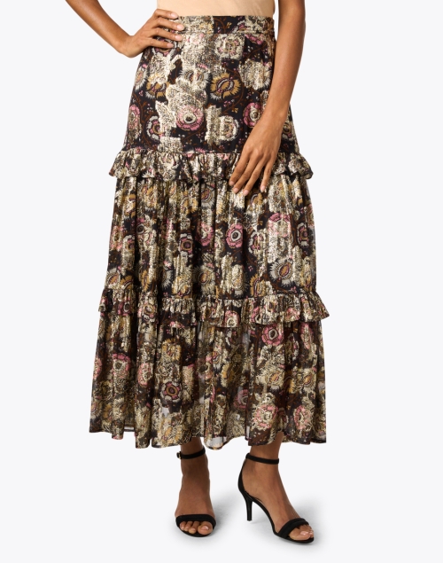 Front image - Figue - Valerie Brown Multi Floral Metallic Skirt 